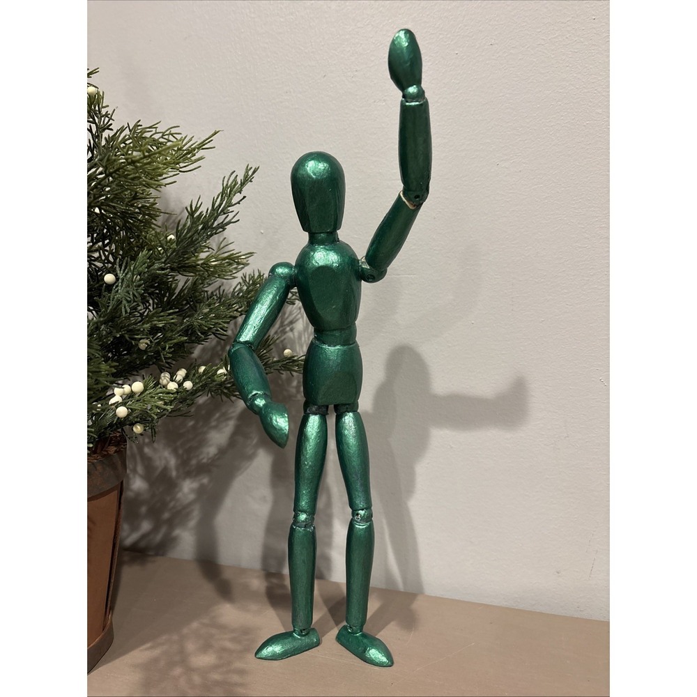 Vintage MOVEABLE Articulated WOODEN Artist‎ Model Green Wood